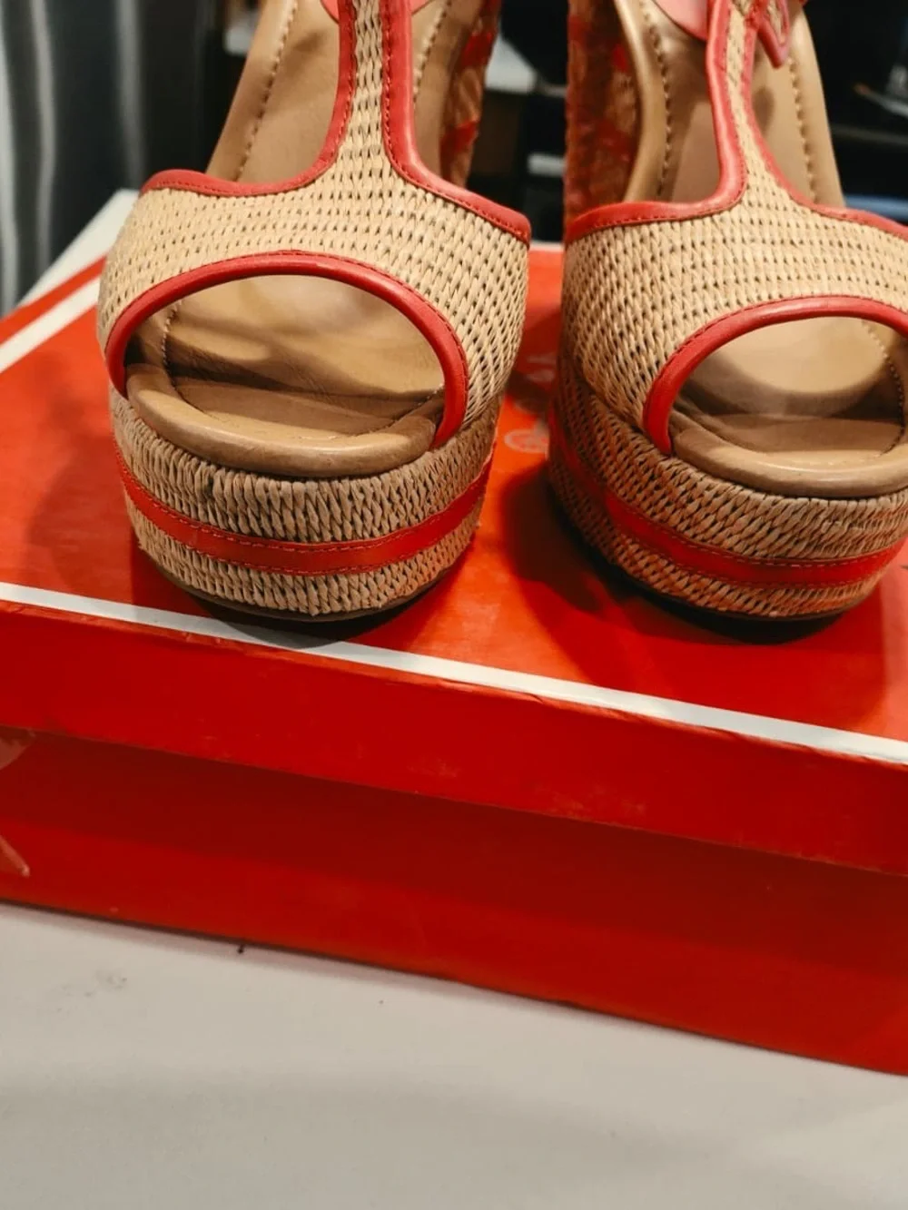 COACH GENEVA WEDGE NATURAL/BRIGHT CORAL Platforms Shoes  A0845 Size 11   NEW